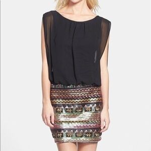 Aidan Mattox Chiffon Sequin Skirt Dress Sz 4 Black Women’s